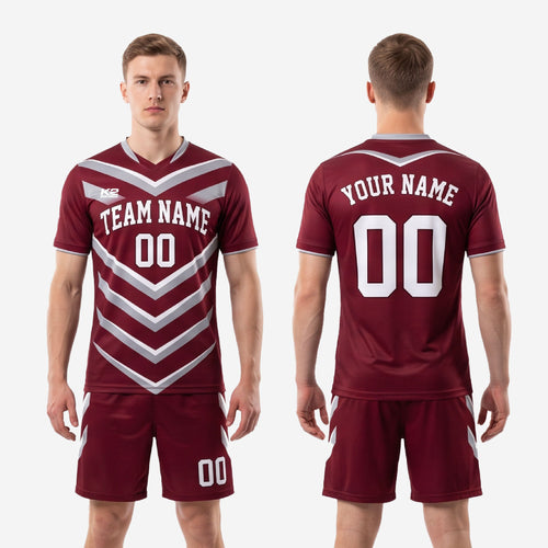 Full set maroon and silver custom soccer outfits jersey and shorts together