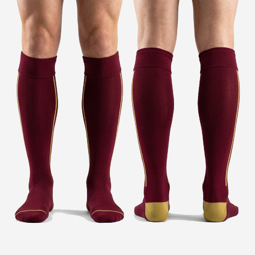 Custom Maroon Soccer Socks - Full Squad Gold Match Socks