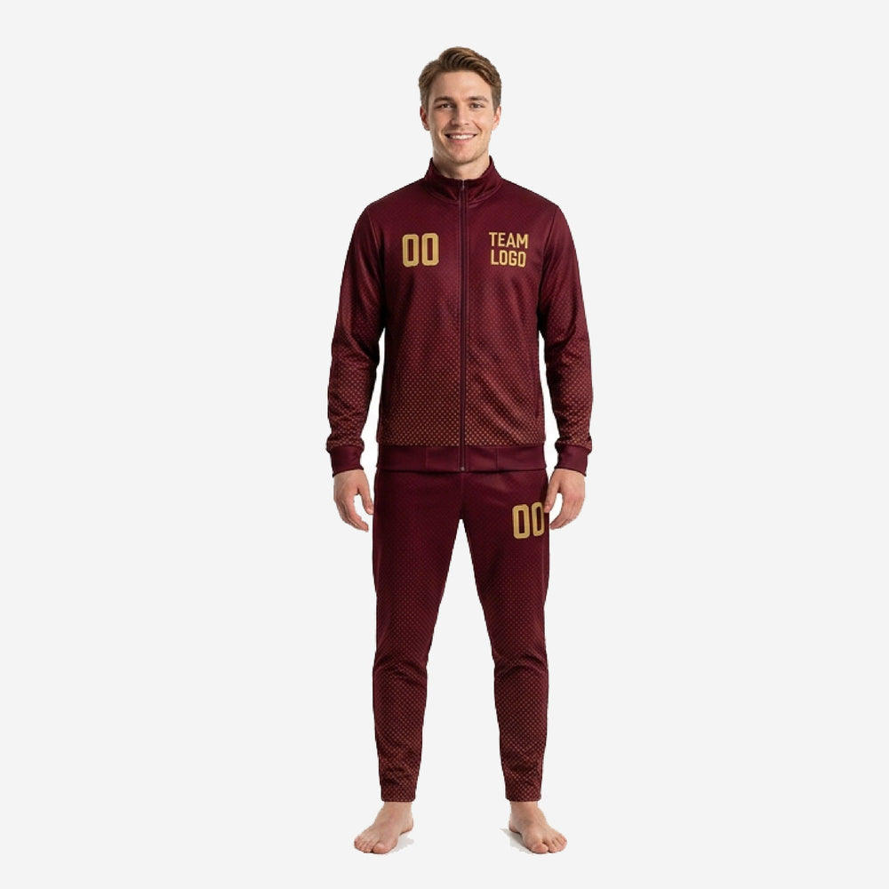 Custom Maroon Soccer Tracksuit - Athletic Gold, Dot Burst Knit