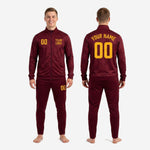 Custom maroon soccer tracksuit full set back view showing sublimated maroon fabric and squad teamwear construction