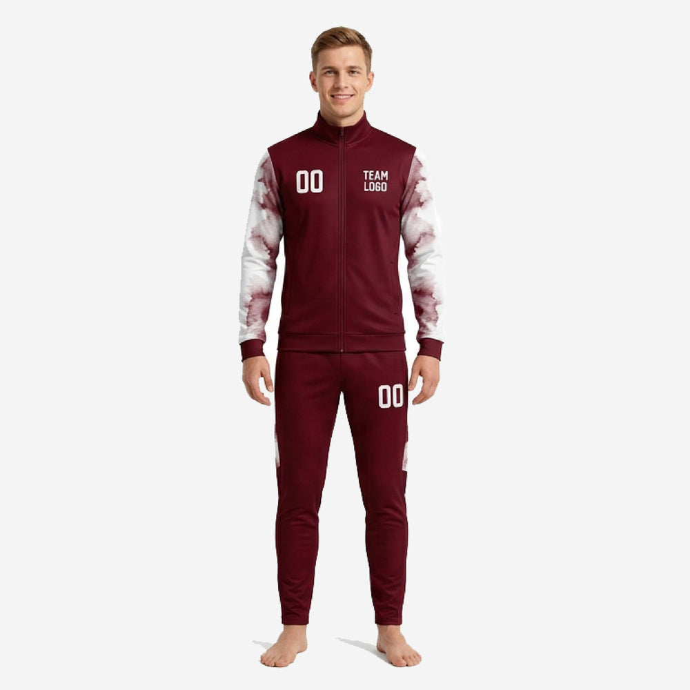 White Trim Custom Maroon Soccer Tracksuit - Jacket and Pants