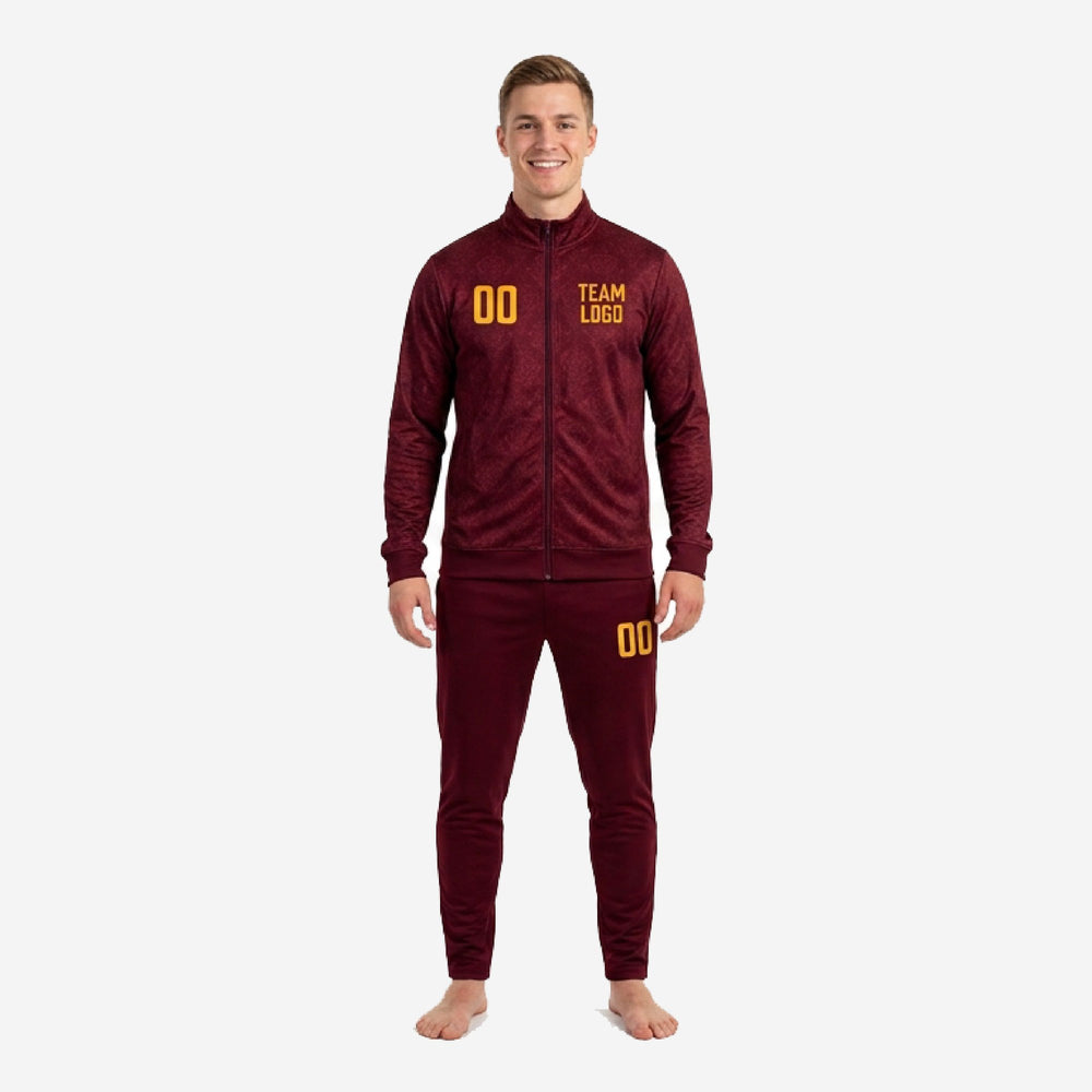 Custom Maroon Soccer Tracksuit for Club Squads - Gold Kit