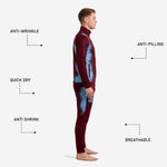 Maroon soccer tracksuit pants with sky blue splash side panel and player number on the leg