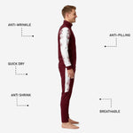 White marble-splash sleeve panel detail on custom maroon soccer tracksuit full-dye sublimation jacket
