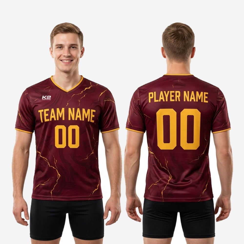 Custom Maroon Soccer Training Jersey - Gold Matchday Kit