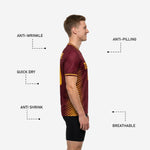 Custom mens soccer training jersey in Maroon with Athletic Gold back number and player name sublimation print