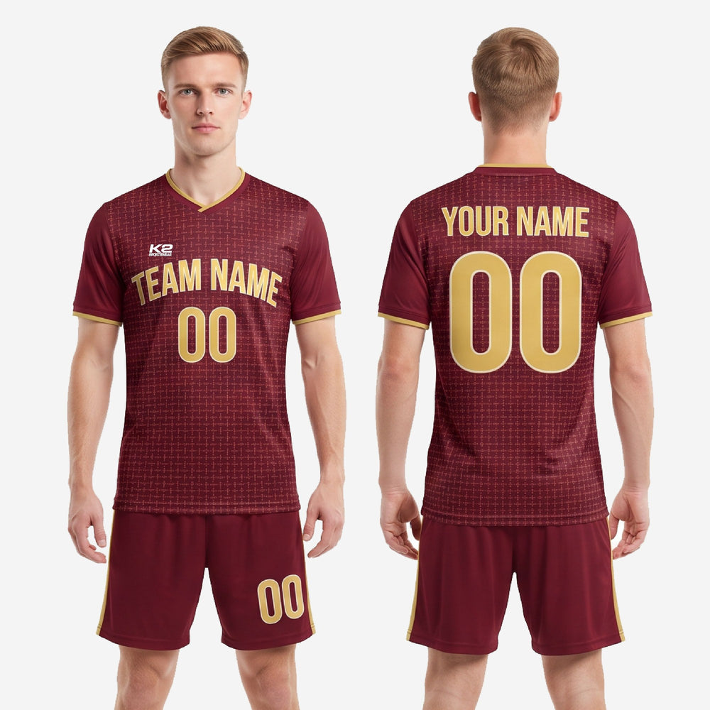Geometric Maroon Soccer Uniforms | Custom Jersey and Shorts