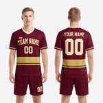 Custom maroon soccer uniforms full 2-piece men's kit with Athletic Gold band and cream trim produced by full-dye sublimation