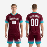 Full custom maroon and teal sublimated soccer uniform set jersey and shorts mens club kit