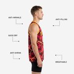 Back view of maroon and yellow camo basketball jersey showing back number and name print zones on full sublimated lava design