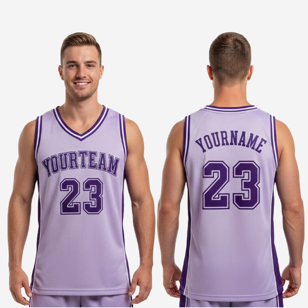 V-Neck Custom Mens Basketball Jerseys - Lavender Purple