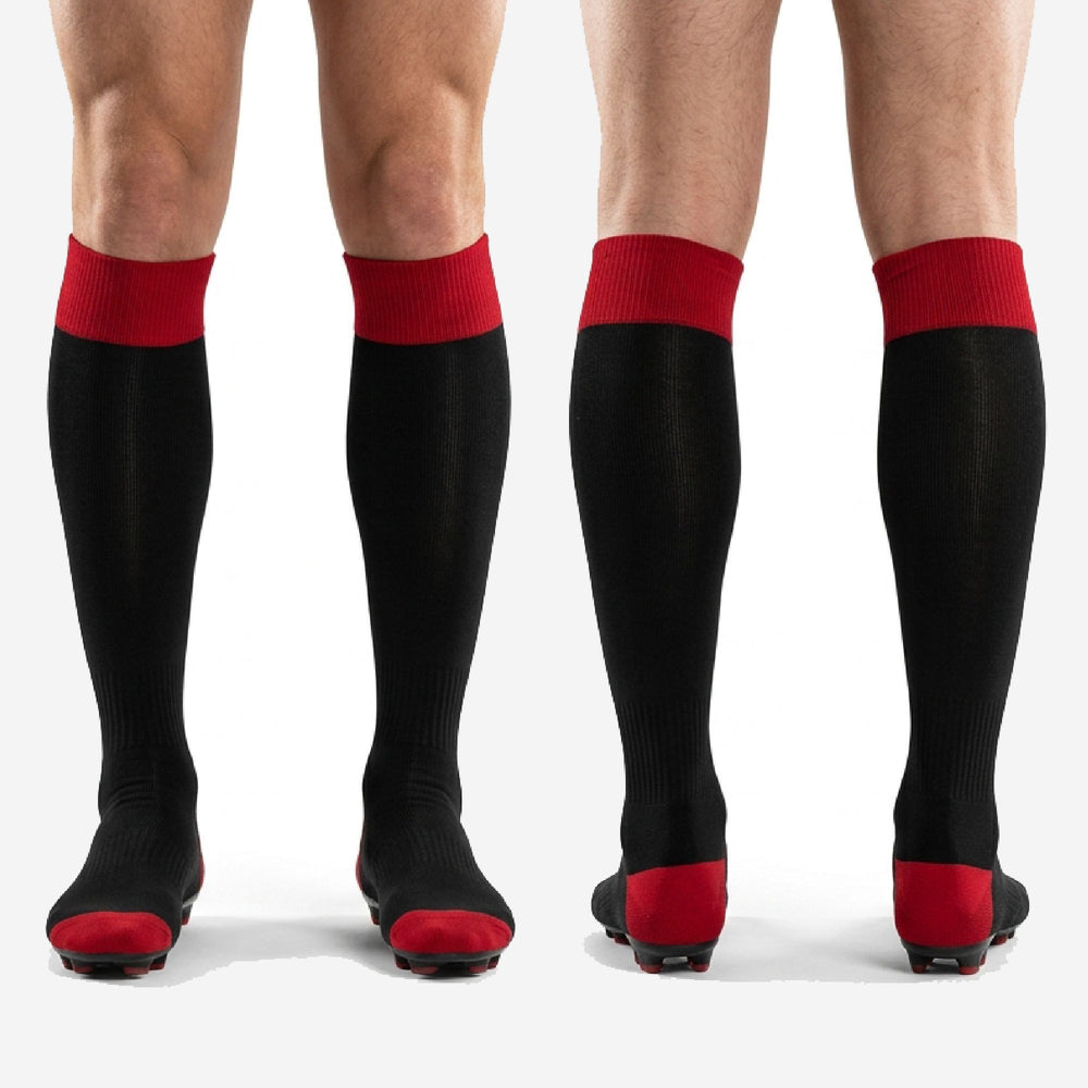 Lightweight Knit Custom Black and Red Soccer Socks - Ribbed Cuff