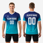 Full body view of custom mens soccer practice jersey in Royal Blue and Teal gradient matchday colorway