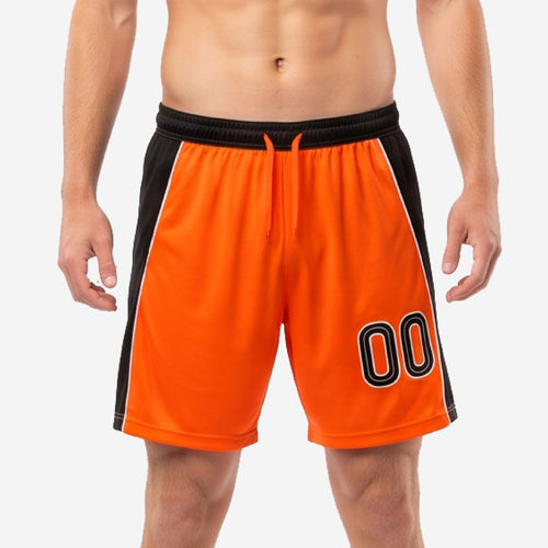 Custom Mens Soccer Shorts - Orange and Black, Youth and Adult Sizes