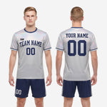 Custom men's soccer team uniforms Silver-Grey jersey back view with player name and number in Navy Blue