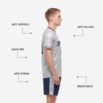 Men's soccer team uniforms Navy Blue shorts with iridescent side panel detail and player number on leg