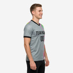 Mens soccer training jersey grey multicolor splash side left view athletic cut V-neck