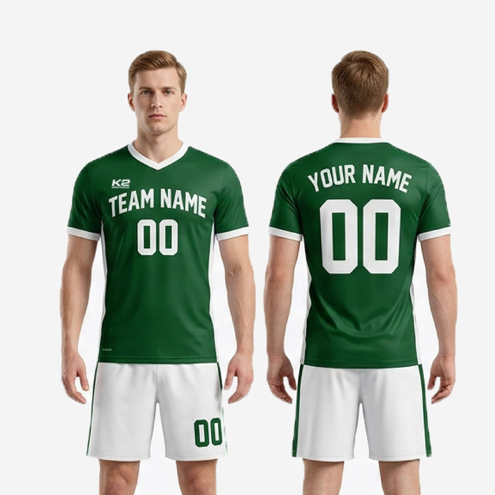 V-Neck Custom Men's Soccer Uniforms - Forest Green White
