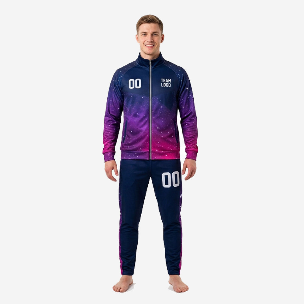 Custom Mens Tracksuit Set in Navy and Fuchsia - Team Print