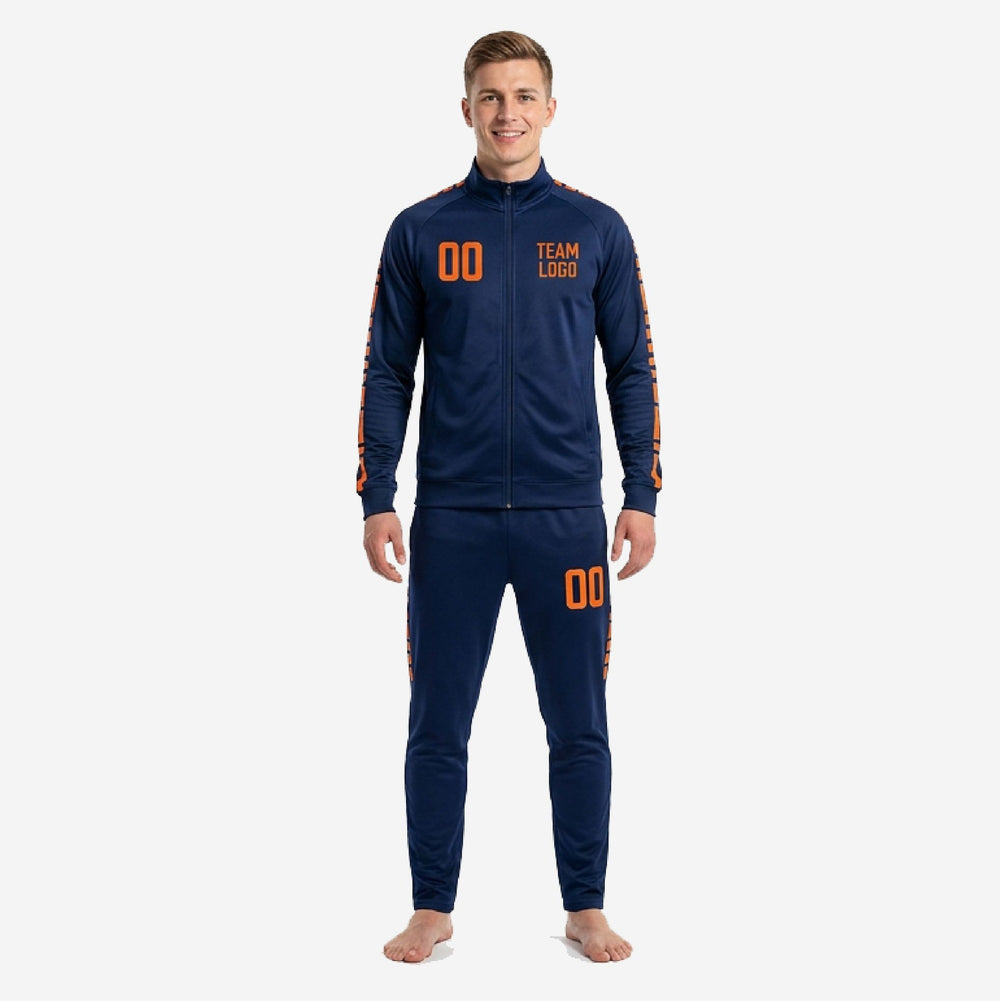 Custom Navy Blue and Orange Soccer Tracksuit Set - Jacket and Pants