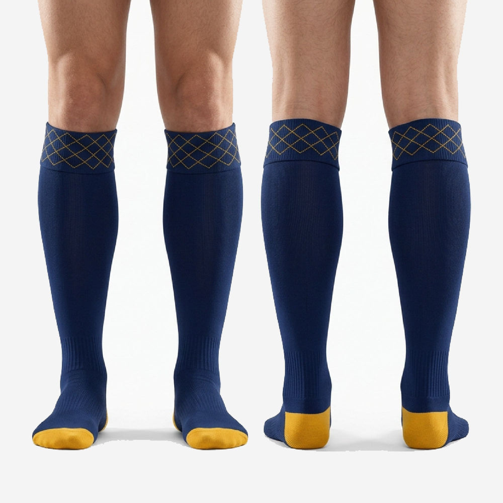 Classic Custom Navy Blue Soccer Socks - Gold Kit