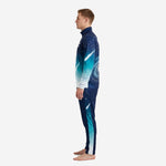 Men's custom navy blue soccer tracksuit with constellation and comet print, right side view