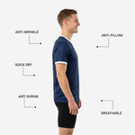 White contrast cuff detail on custom navy blue soccer training jersey short sleeve