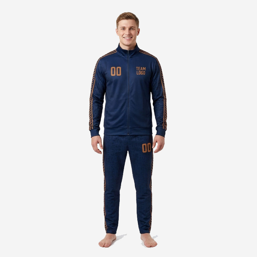 Navy and Gold Soccer Tracksuit - Custom Stripe 2-Piece Set