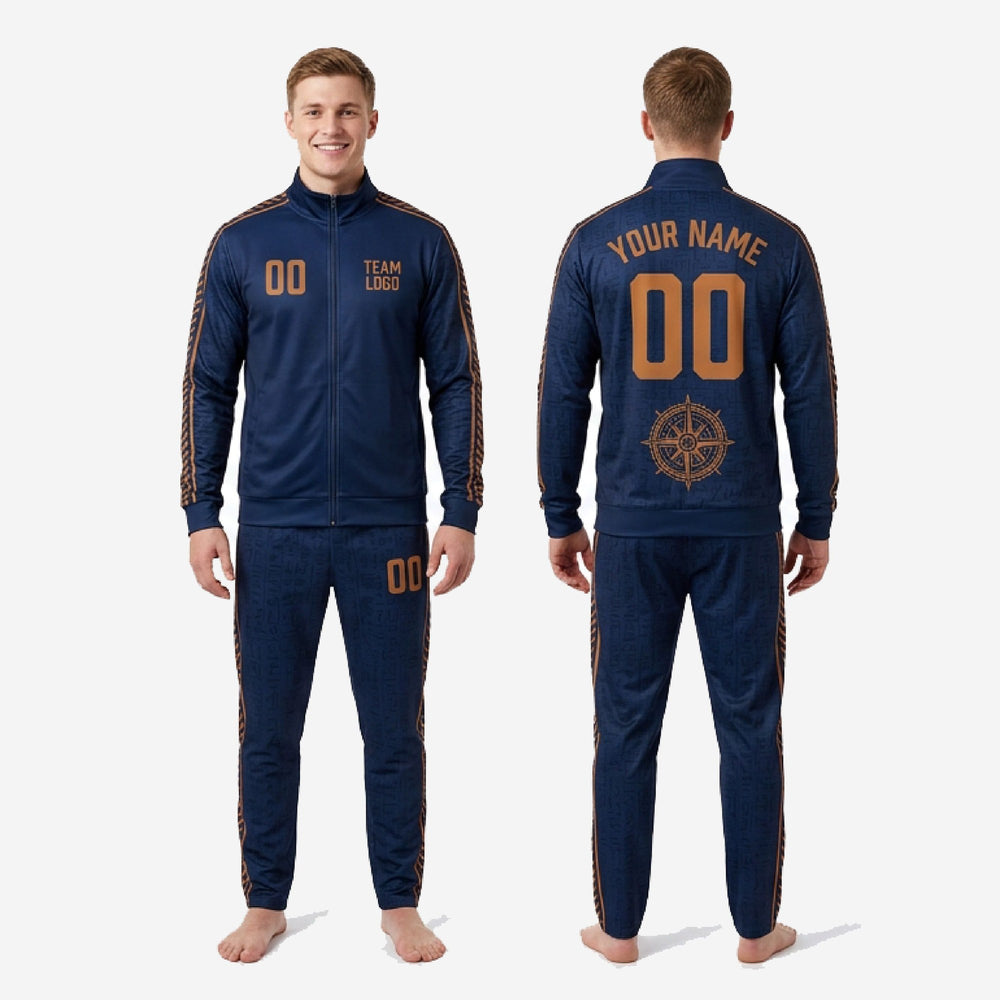 Navy and Gold Soccer Tracksuit - Custom Stripe 2-Piece Set