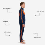 Full custom navy and orange soccer tracksuit set jacket and pants full-dye sublimation print made to order for club teams