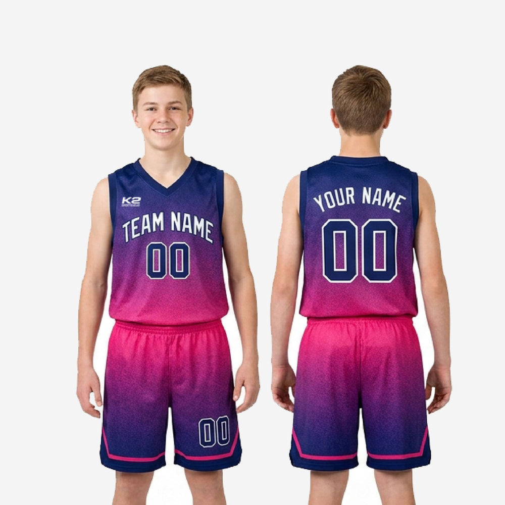 Custom Navy and Pink Boys Basketball Uniforms | Names and Numbers