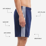 Close-up of elastic waistband on custom navy blue soccer shorts with internal drawcord for secure matchday fit