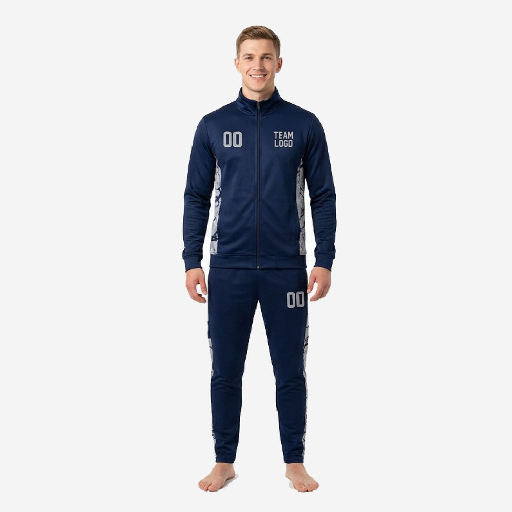 Full Print Custom Navy Soccer Tracksuit - Navy Blue Silver