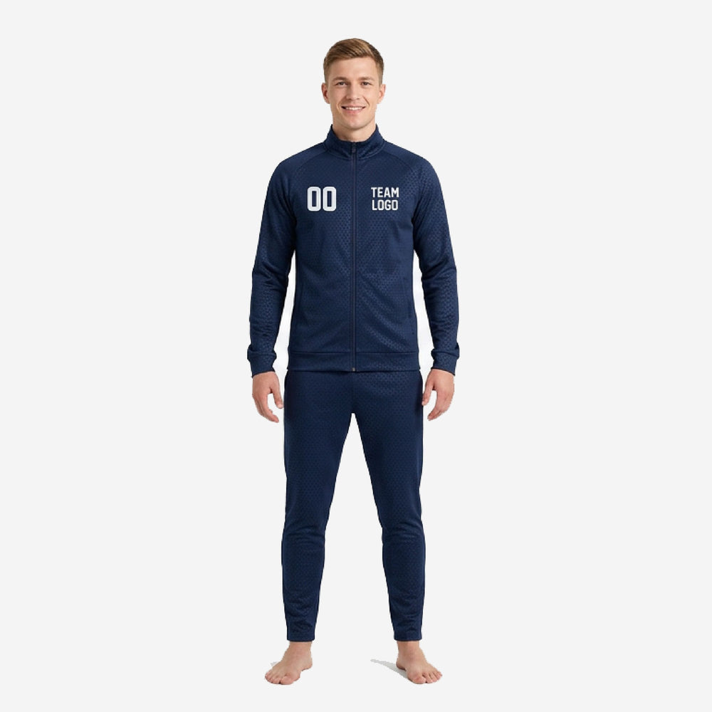 Stand Collar Custom Navy Soccer Tracksuit - Navy White