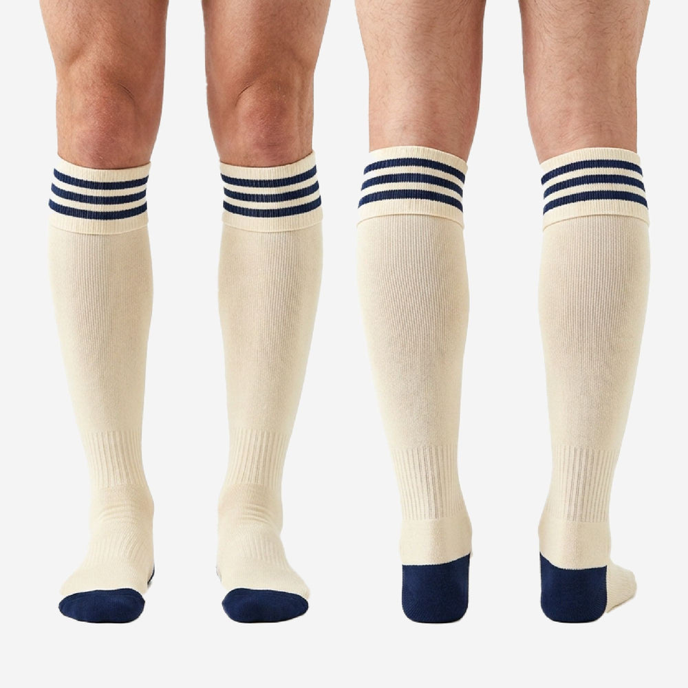 Custom Navy and White Soccer Socks for Club Squads