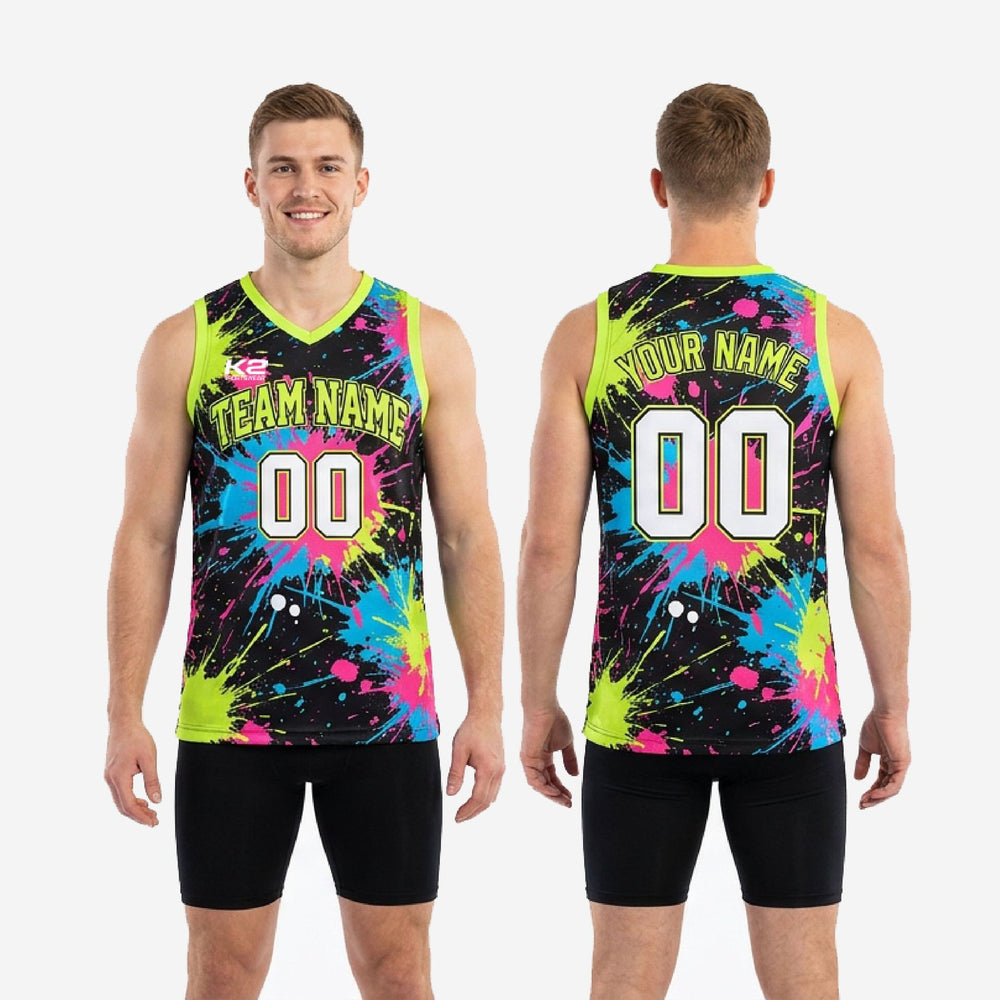 Full Print Custom Neon Basketball Jersey - Black Neon Green