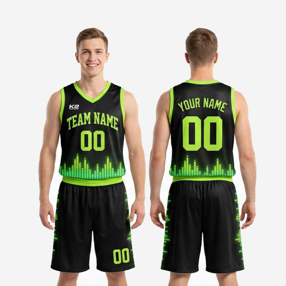 Custom Neon Green Basketball Uniforms with Club Crest - Black Kit