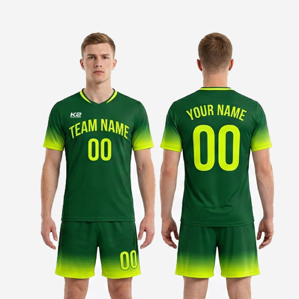 Breathable Mesh Custom Neon Green Soccer Uniforms - Forest Green