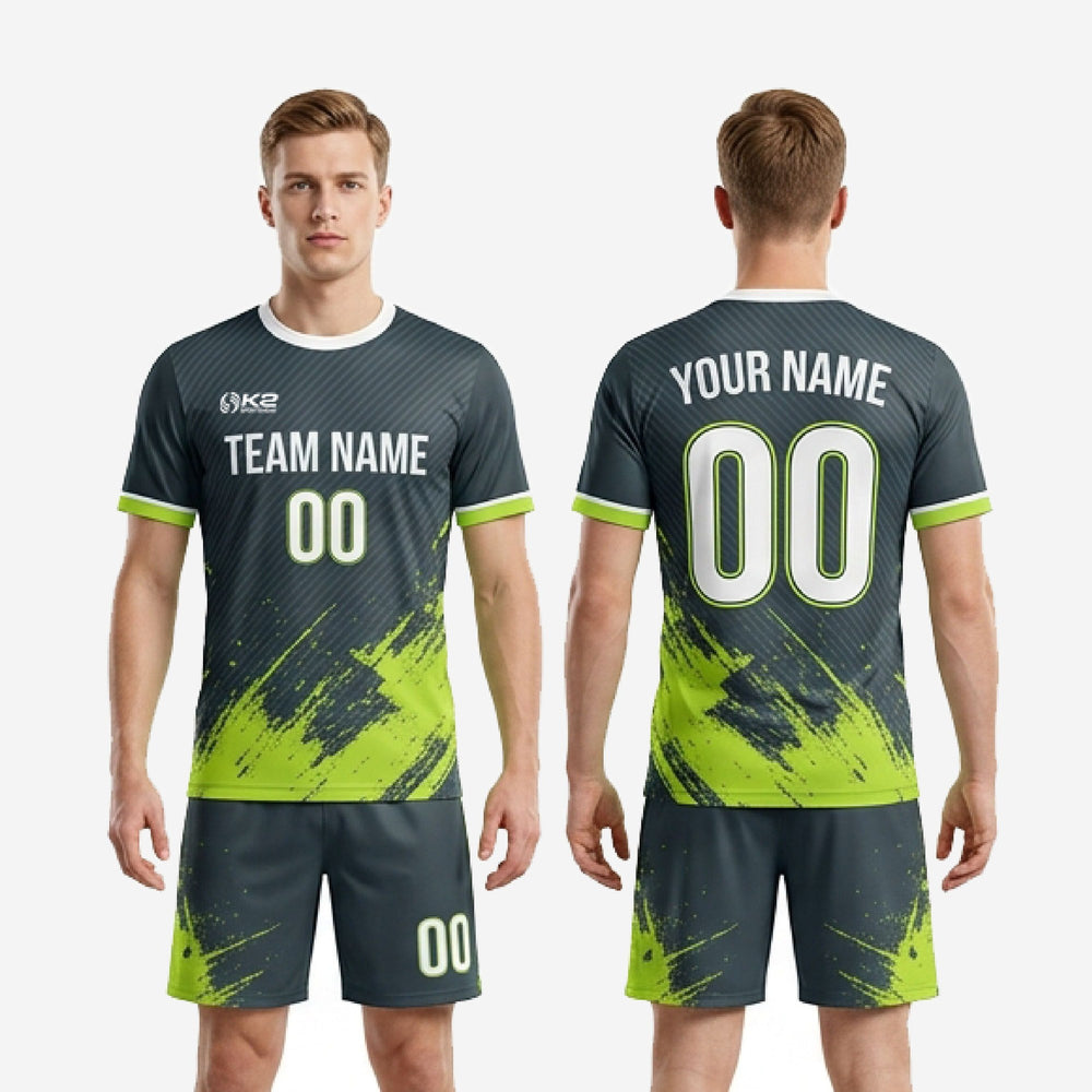 Custom Neon Green Soccer Uniforms - Charcoal, Breathable Mesh