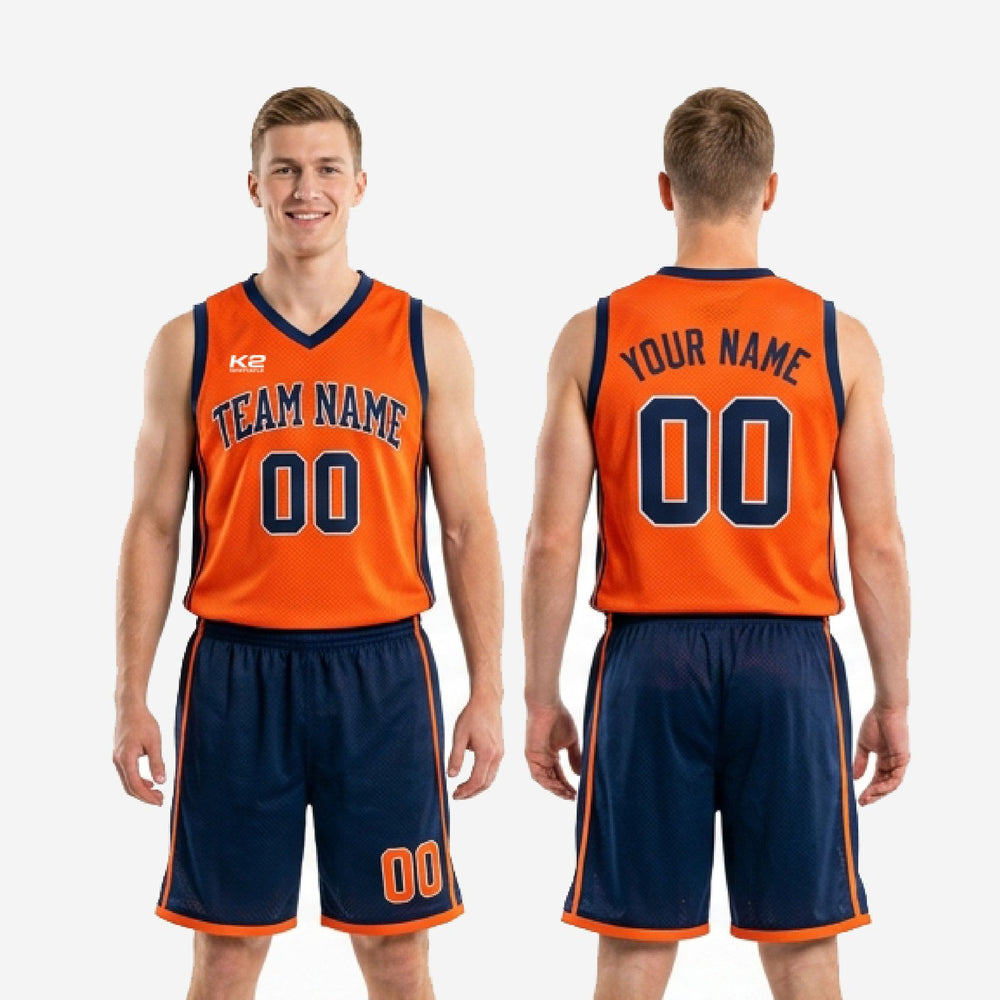 Side Panel Custom Orange Basketball Uniform in Orange and Navy