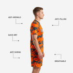 Custom orange soccer uniform back view showing player number and surname arc on full-dye sublimated jersey