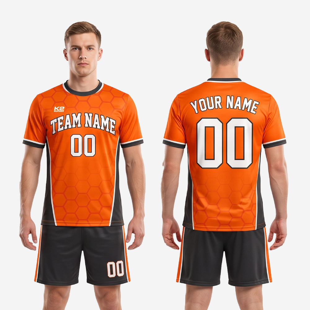 Orange & Black Soccer Outfits | Sublimated Honeycomb Kit