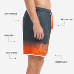Custom orange soccer shorts elastic waistband with orange drawcord and double-stitched side seam