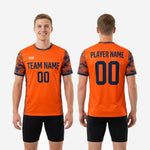 Custom orange two tone soccer training jersey full sublimation camo design for club and school squads