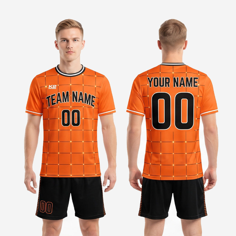 Custom Orange Soccer Uniform - Orange & Black, Youth and Adult Sizes
