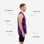 Back view of custom pink basketball jersey in purple camo with back number and player name print zones