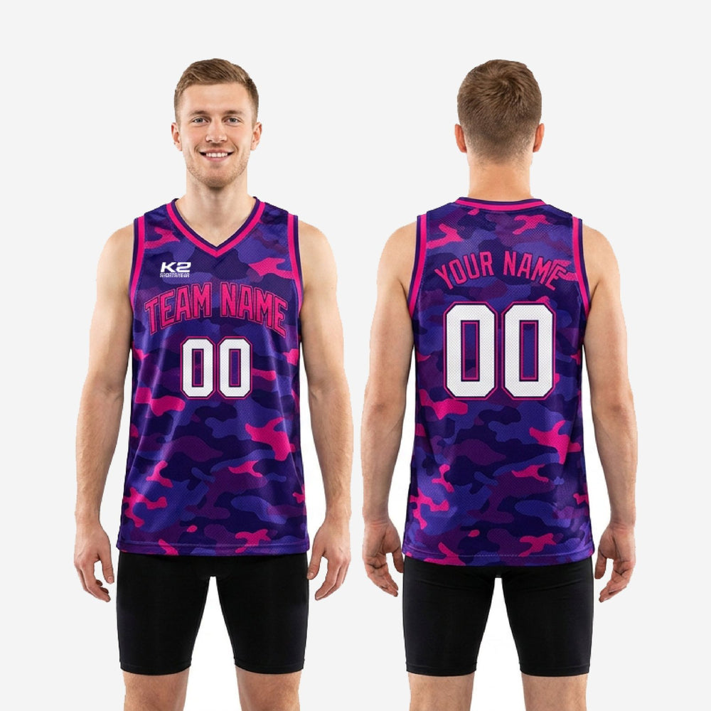 Custom Pink Basketball Jerseys in Purple Camo - Names and Numbers