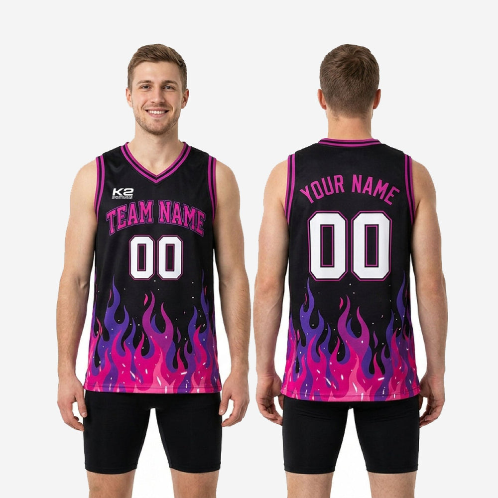 Matching Black Custom Pink Basketball Jerseys - Sleeveless Cut