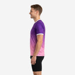 Custom pink and purple soccer training jersey right side view showing short sleeve athletic cut and gradient color transition