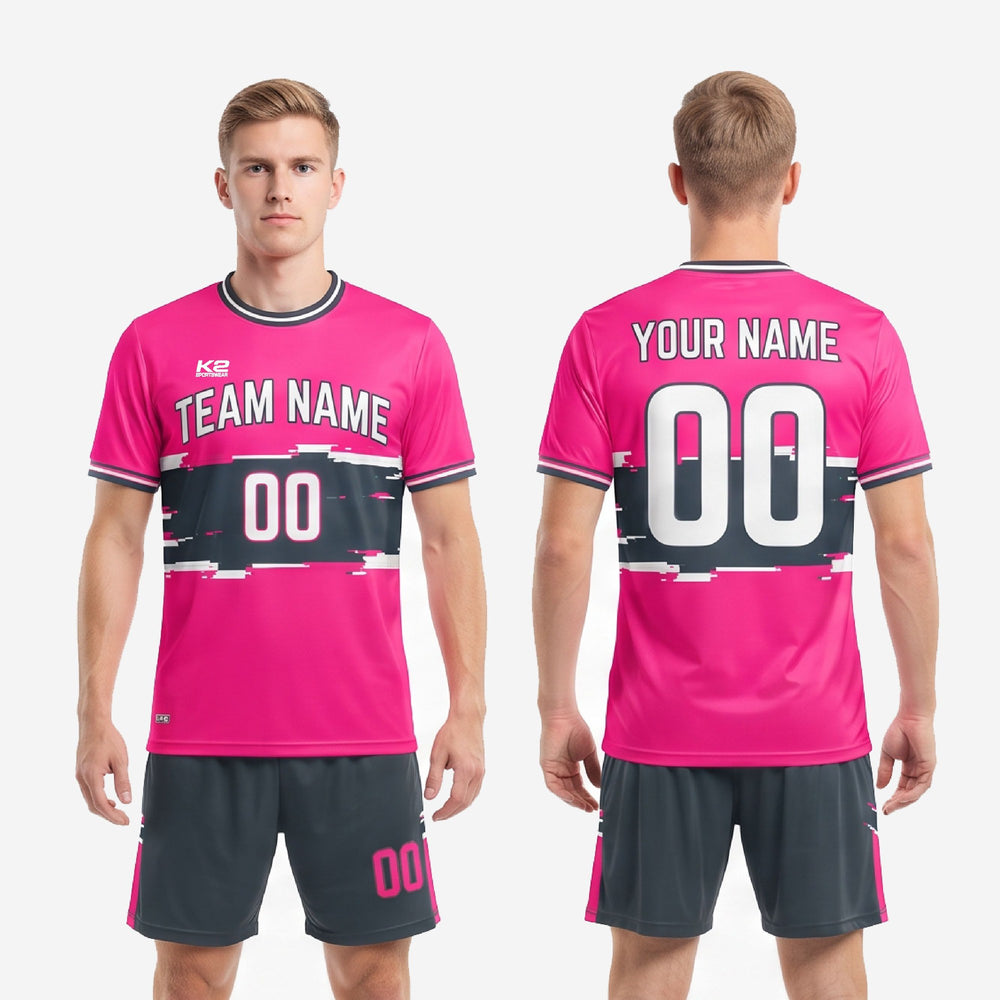 White Trim Custom Pink Soccer Uniforms - Charcoal